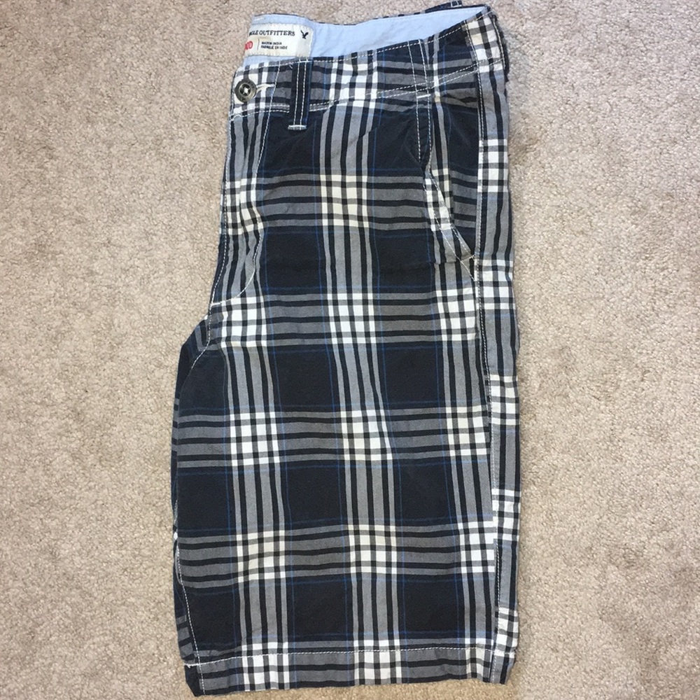 Navy Plaid American Eagle Longboard Shorts